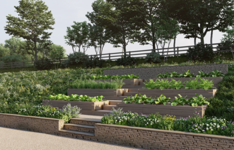 Oak Sleeper Planters with Dry Stone Walls in Cirencester