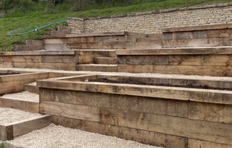 Oak Sleeper Planters with Dry Stone Walls in Cirencester