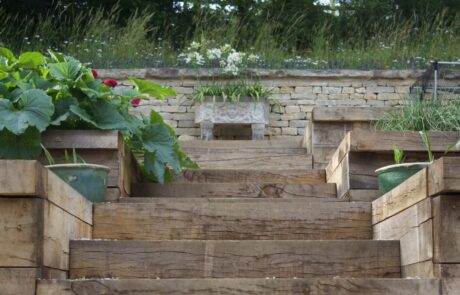 Oak Sleeper Planters with Dry Stone Walls in Cirencester